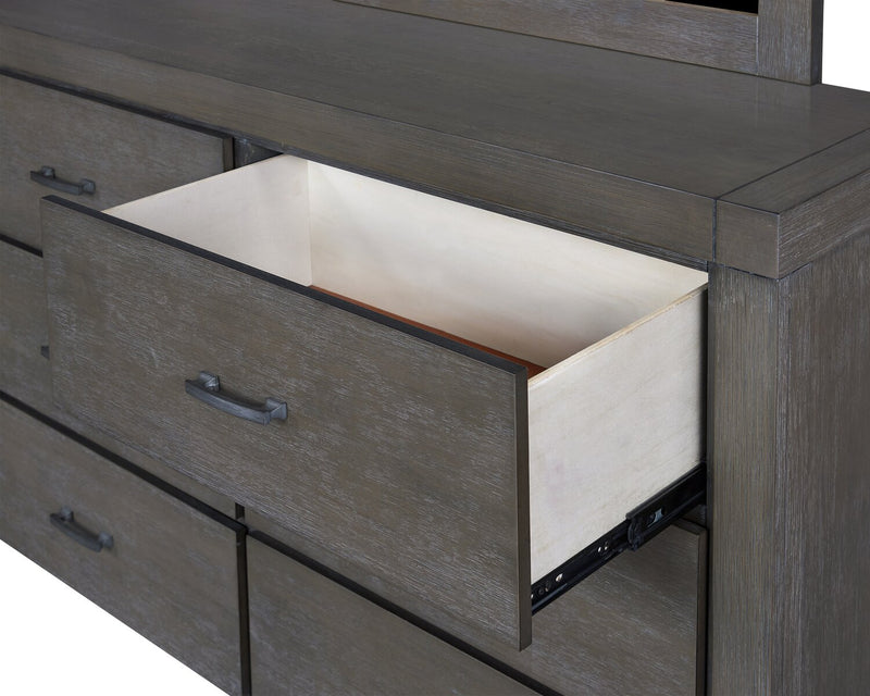 Commode Koda de 60 po (L) x 36 po (H) à 6 tiroirs en acacia pour la chambre à coucher - grise