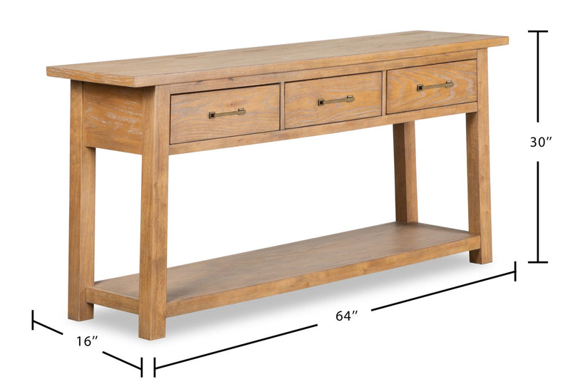 Table de salon moderne Rhett de 64 po avec rangement et tablette - chêne brun clair