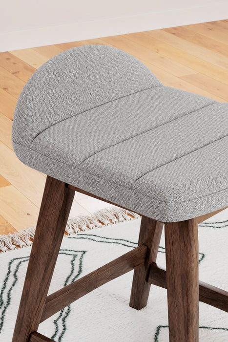 Tabouret Jovi de hauteur comptoir en tissu d’apparence lin et en bois - gris