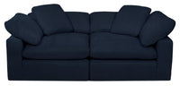 Causeuse modulaire Eclipse de 86 po en tissu d’apparence lin avec coussins réversibles en duvet et plumes - bleu marine