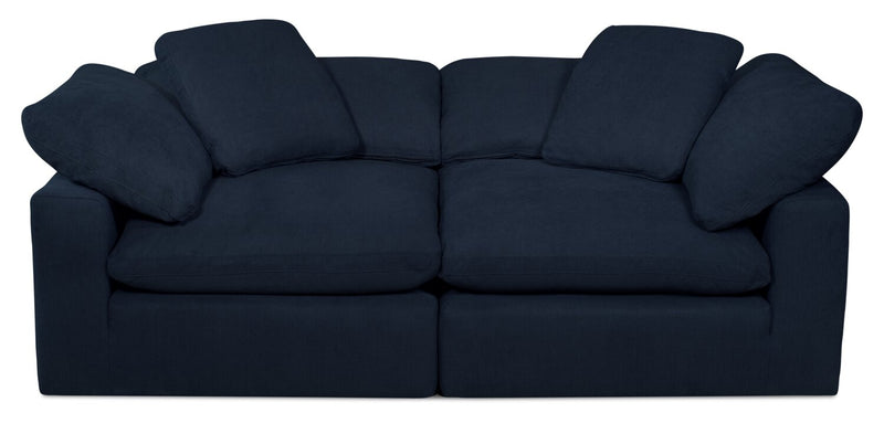 Causeuse modulaire Eclipse de 86 po en tissu d’apparence lin avec coussins réversibles en duvet et plumes - bleu marine