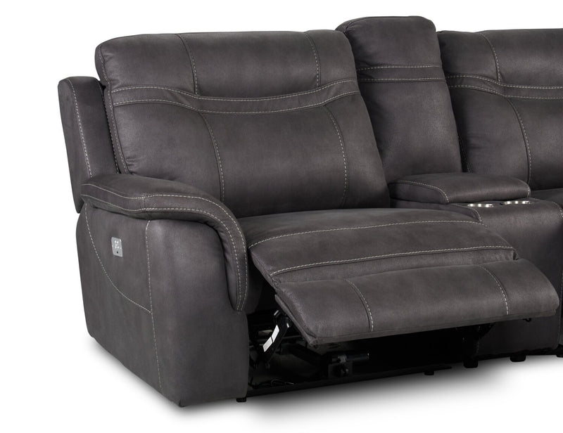 Causeuse à inclinaison électrique Floy de 99 po en suédine avec appuie-têtes électriques, console de rangement et ports USB - grise