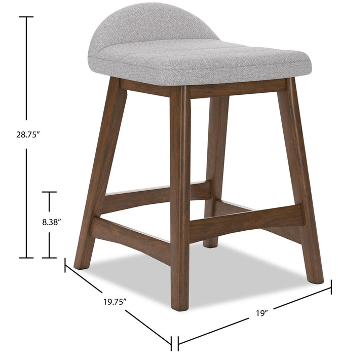 Tabouret Jovi de hauteur comptoir en tissu d’apparence lin et en bois - gris