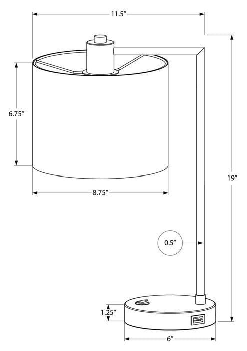 Lampe de table de 19 po en métal noir avec recharge USB