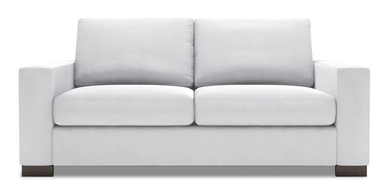 Sofa personnalisable Track de Sofa Lab de 75 po de format condo fabriqué au Canada en tissu d’apparence lin avec accoudoirs rectilignes - blanc Pax Ice
