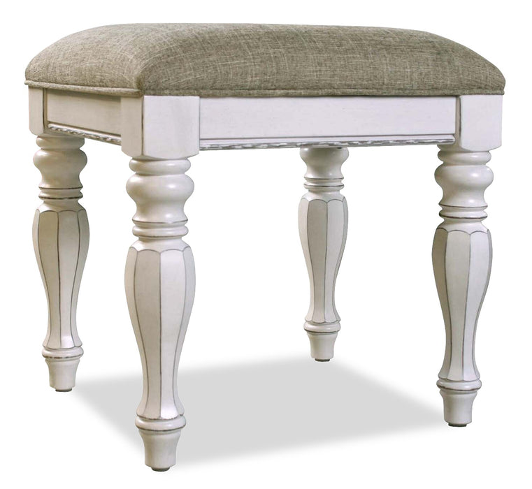 Tabouret de coiffeuse Grace de 19 po (H) en bois avec rangement - blanc antique 