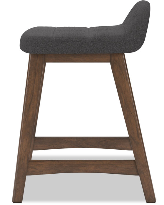Tabouret Jovi de hauteur comptoir en tissu d’apparence lin et en bois - anthracite