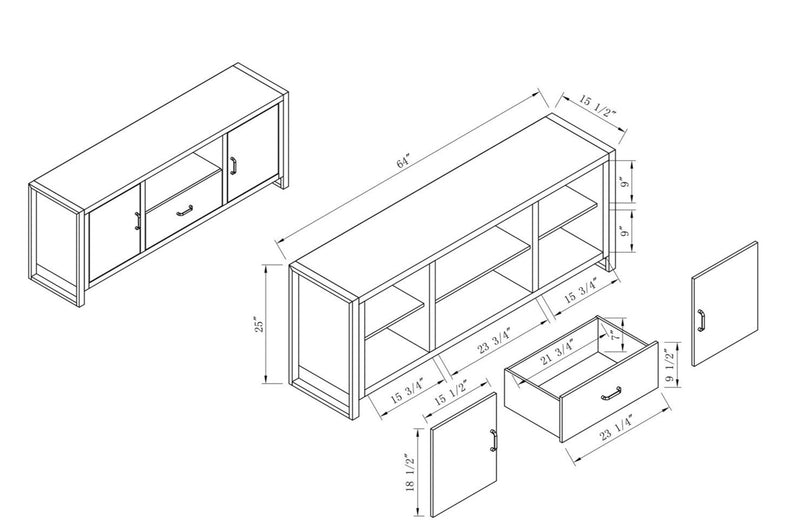 Meuble pour téléviseur moderne Alvin de 64 po avec rangement et système de gestion des câbles pour téléviseurs jusqu’à 70 po - noisette