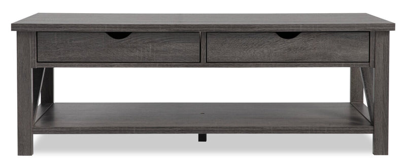 2 tables à café rustiques Jake de 47,25 po avec rangement et tablette - gris vieilli 