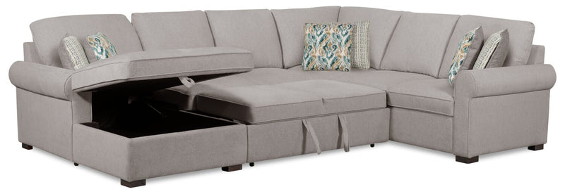 Sofa-lit sectionnel de gauche Haven de Scott Living 3 pièces en tissu de chenille avec fauteuil long de rangement - gris