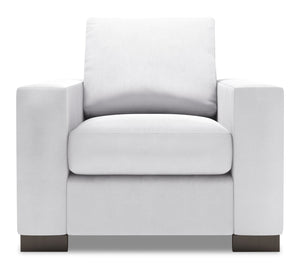 Fauteuil Track de Sofa Lab personnalisable de 38 po fabriqué au Canada en tissu d’apparence lin avec accoudoirs rectilignes - blanc Pax Ice