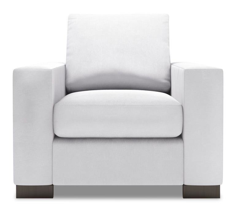 Fauteuil Track de Sofa Lab personnalisable de 38 po fabriqué au Canada en tissu d’apparence lin avec accoudoirs rectilignes - blanc Pax Ice