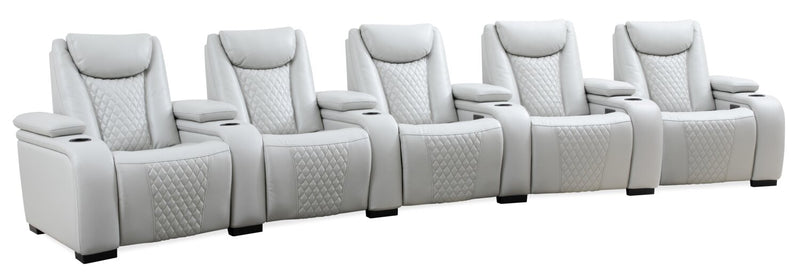 Sofa sectionnel à inclinaison électrique Cinema 6 pièces en apparence cuir avec appuie-têtes électriques - gris brume cosmique