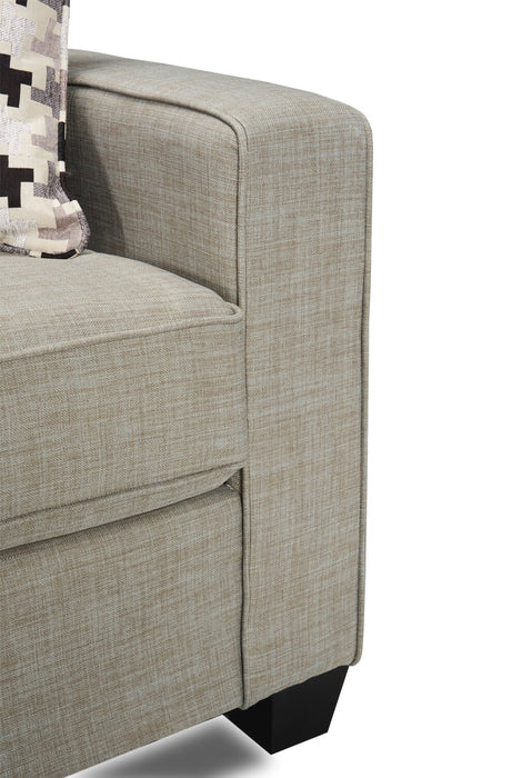 Causeuse Sawyer de 57 po fabriquée au Canada en tissu d’apparence lin avec coussins réversibles et coussins décoratifs - gris clair