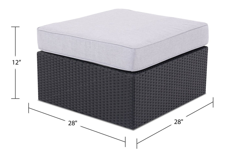 Pouf Minnesota pour la terrasse à l’extérieur, osier en résine tressé à la main, tissu en oléfine, résistant aux rayons UV et aux intempéries - gris