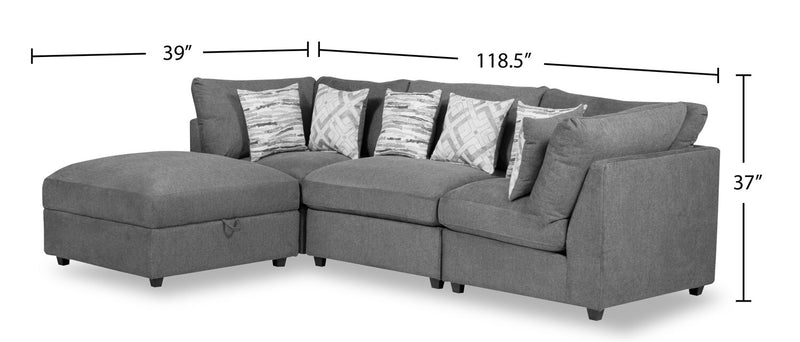 Sofa sectionnel modulaire Evolve de Scott Living 4 pièces en apparence lin avec pouf et coussins en duvet et plumes - gris anthracite