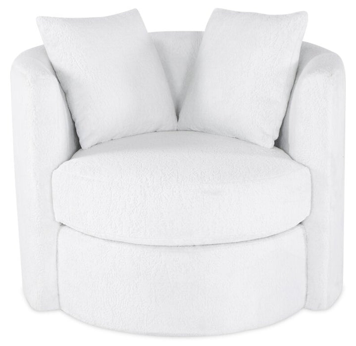 Fauteuil d’appoint pivotant Cuddler Petite de 36 po fabriqué au Canada en tissu de chenille - blanc Plush Heaven