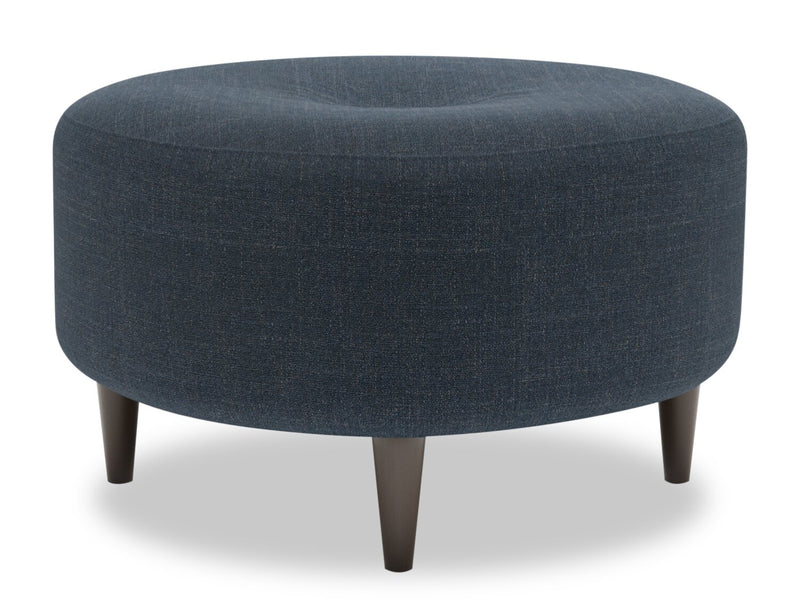 Pouf personnalisable The Curve de Sofa Lab de 31 po fabriqué au Canada en tissu d’apparence lin - bleu Luna Sailor