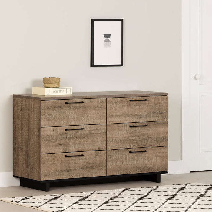 Commode Everley de 51,3 po (L) x 31,3 po (H) à 6 tiroirs pour la chambre à coucher - brune