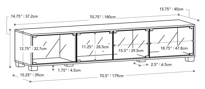 Meuble pour téléviseur moderne Augustus de 84 po avec rangement et système de gestion des câbles pour téléviseurs jusqu’à 90 po - noir