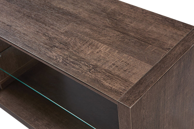 Meuble pour téléviseur moderne Alex de 84 po avec rangement et système de gestion des câbles pour téléviseurs jusqu’à 90 po - chêne noyer