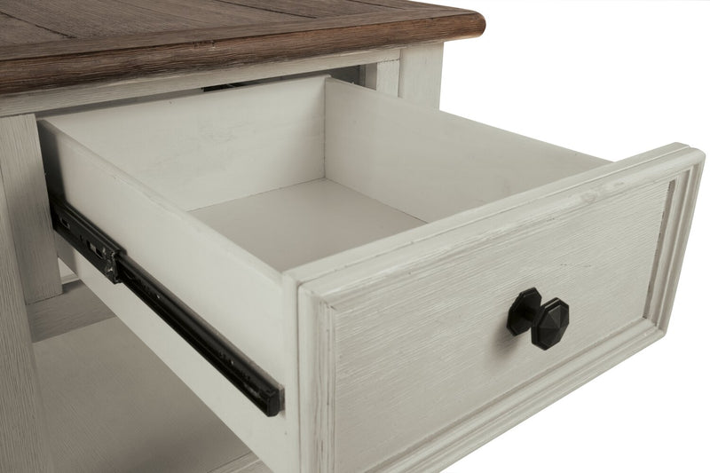 Table de bout rustique Colby de 24 po avec rangement et tablette - bois deux teintes
