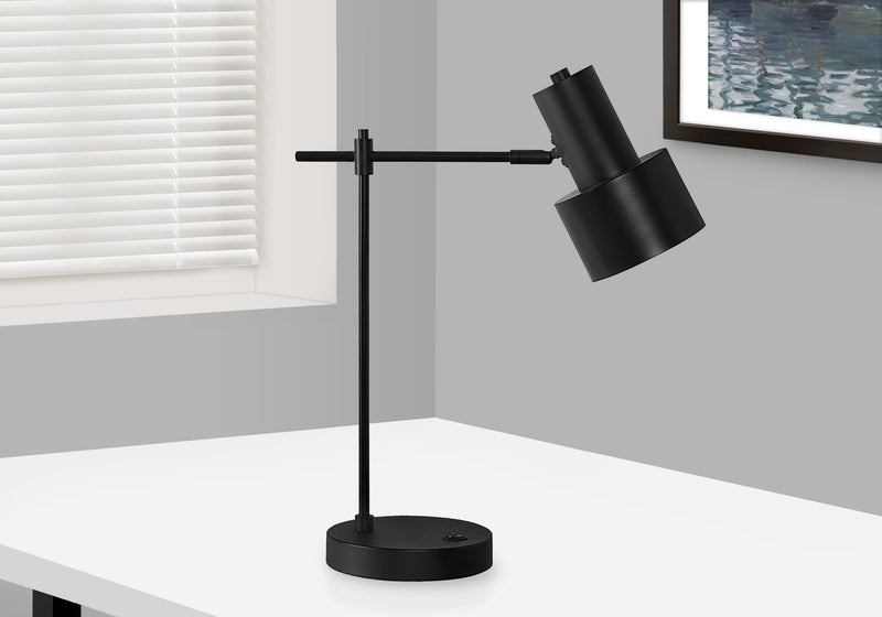 Lampe de travail et de bureau de 21 po en métal noir avec recharge USB