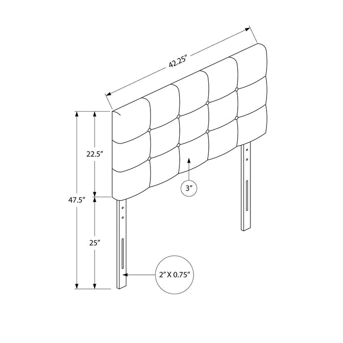 Tête de lit rembourrée Estel en tissu de cuir végétalien gris avec capitonnage à boutons - format lit simple