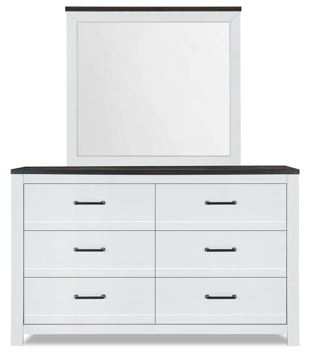 Miroir de commode de chambre à coucher Zoey - deux teintes, blanc et brun