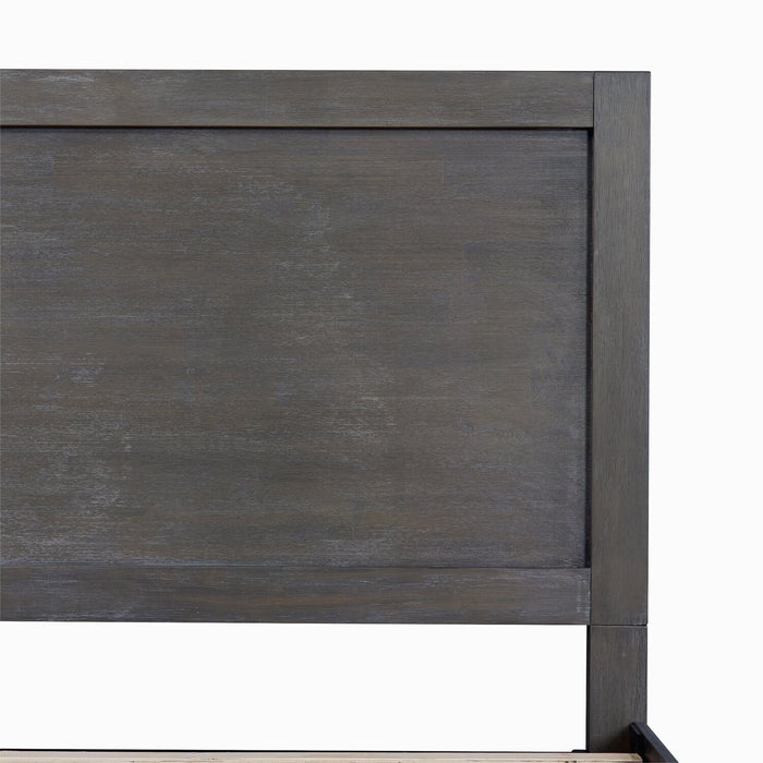 Lit plateforme de rangement Koda en bois avec tête de lit et cadre de lit, gris - format très grand lit