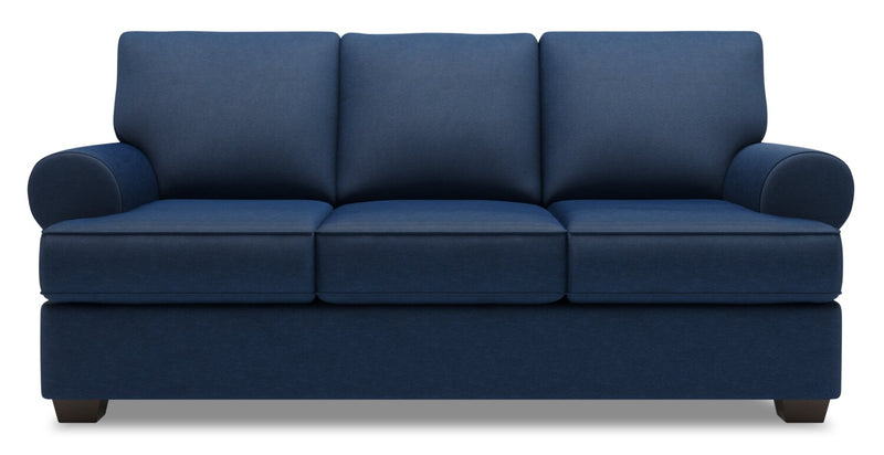 Sofa-lit personnalisable Roll de Sofa Lab de 86 po fabriqué au Canada en tissu d’apparence lin avec accoudoirs enroulés - bleu Pax Navy