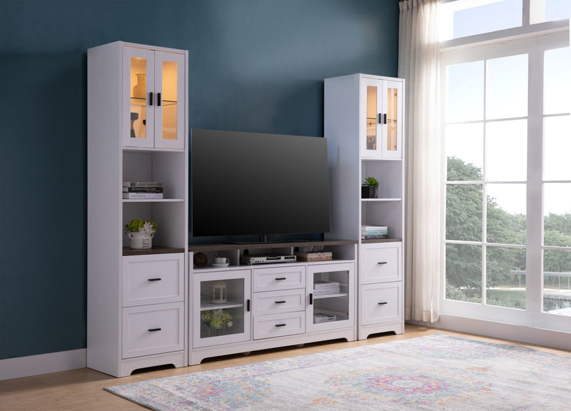 Meuble audio-vidéo Melody 3 pièces de 100 po avec rangement et système de gestion des câbles pour téléviseurs jusqu’à 65 po - blanc