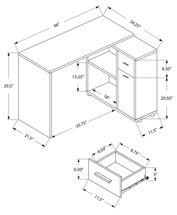 Bureau d’ordinateur en forme de L Bristol de 46 po avec tablettes, tiroir et armoire - chêne brun