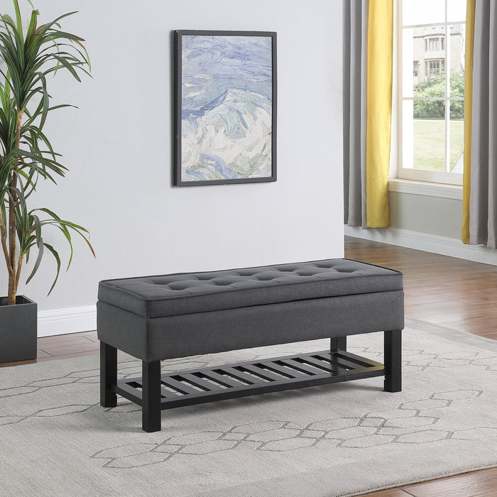 Banc de rangement Ryan de 43,5 po avec tablette inférieure - gris foncé
