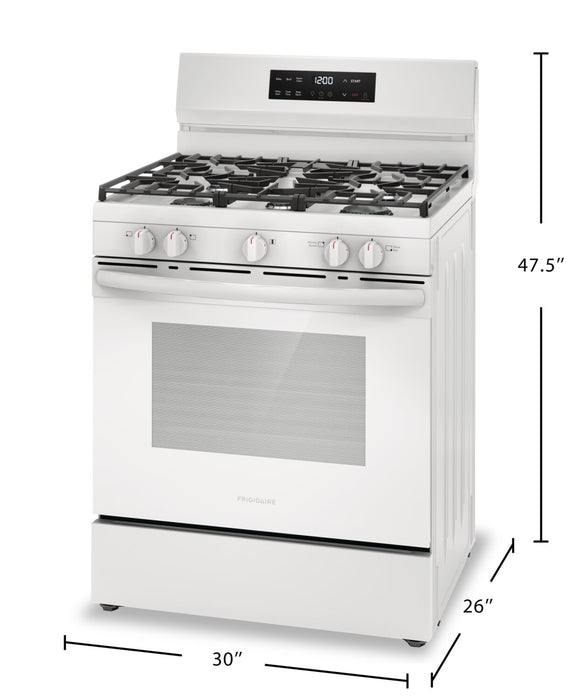 Cuisinière à gaz Frigidaire de 5,1 pi³ avec préchauffage rapide et surface de cuisson à 5 brûleurs - blanche - FCRG3062AW