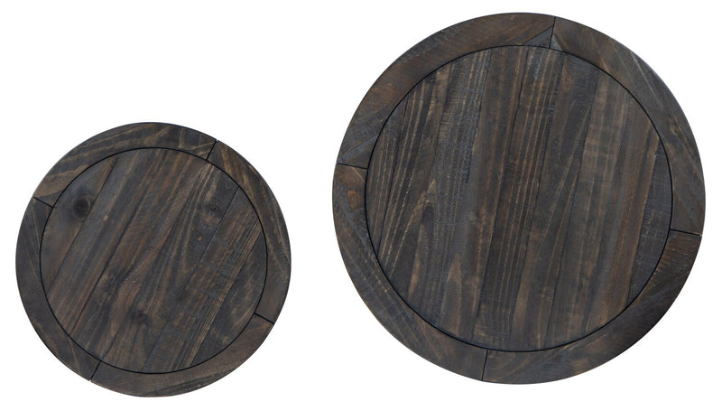 Tables de bout gigognes rondes traditionnelles Axl de 24 po - bois gris-brun foncé