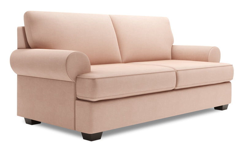 Sofa personnalisable Roll de Sofa Lab de 76 po de format condo fabriqué au Canada en tissu d’apparence lin avec accoudoirs enroulés - rose Pax Rose
