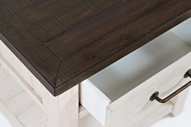 Table de bout rustique Morgan de 24 po avec rangement et tablette - blanche avec bois recyclé