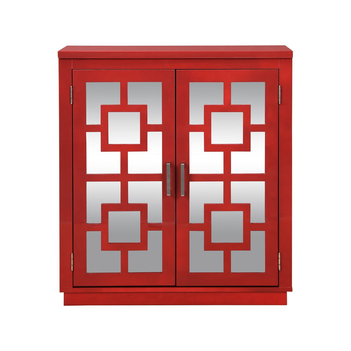 Armoire décorative Darci de 31,5 po avec portes en miroir - rouge