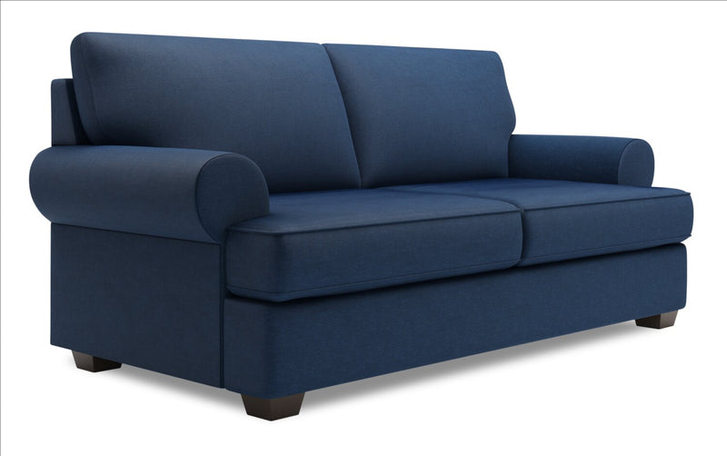 Sofa personnalisable Roll de Sofa Lab de 76 po de format condo fabriqué au Canada en tissu d’apparence lin avec accoudoirs enroulés - bleu Pax Navy