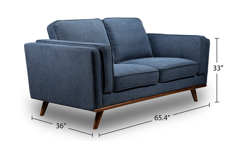 Causeuse Kassia de Kort & Co. de 65,4 po en tissu d’apparence lin avec base et pattes en bois - bleue