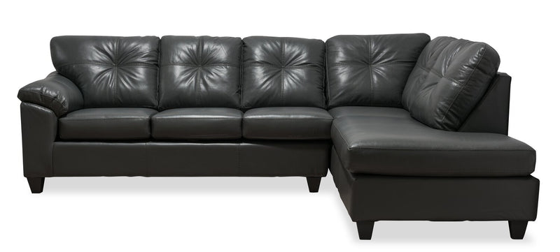 Sofa sectionnel de droite Addison 2 pièces fabriqué au Canada en tissu d’apparence cuir avec coussins de siège amovibles - gris
