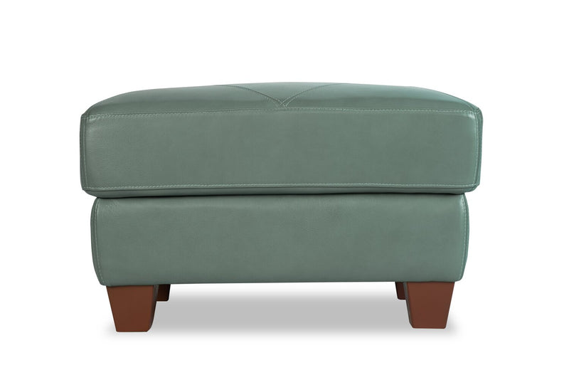 Pouf Vita de Château d’Ax de 31 po en cuir 100 % véritable avec coutures à motif de diamant et pattes en bois - vert écume de mer