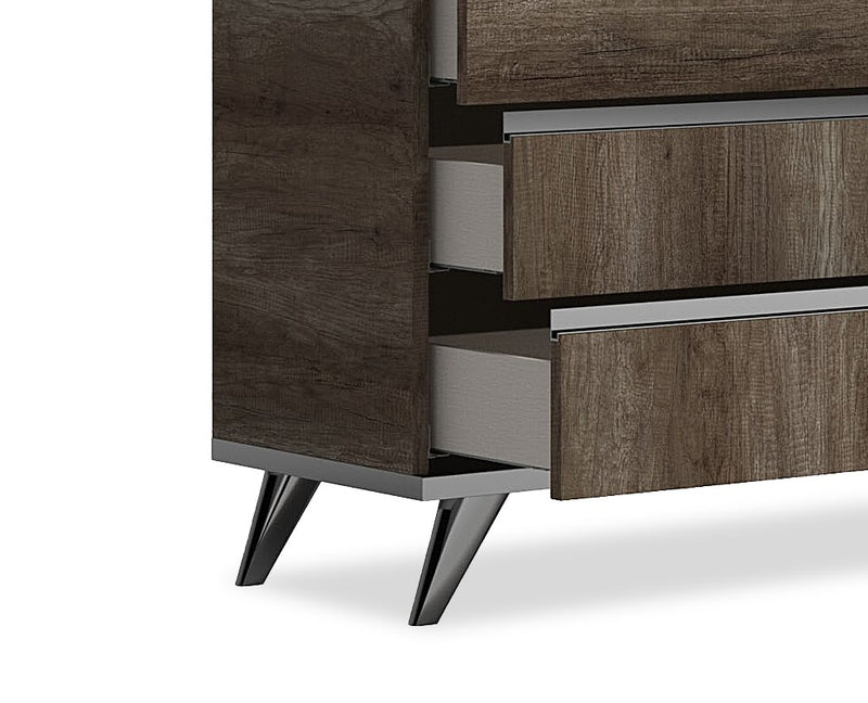 Commode chambre à coucher Gino à 6 tiroirs - fabriquée en Italie, 67 po (L) x 32 po (H), moderne - brune