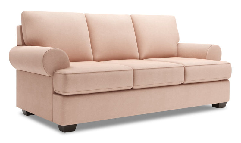 Sofa-lit personnalisable Roll de Sofa Lab de 86 po fabriqué au Canada en tissu d’apparence lin avec accoudoirs enroulés - rose Pax Rose