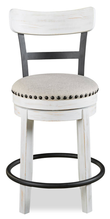 Tabouret Otis de hauteur comptoir en tissu de cuir végétalien et en métal avec siège pivotant - blanc