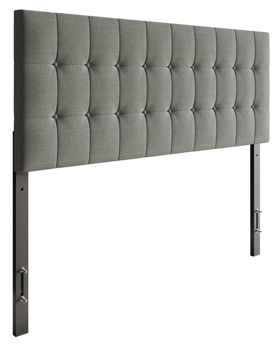 Tête de lit rembourrée Ellis en tissu gris avec capitonnage à boutons - format lit double