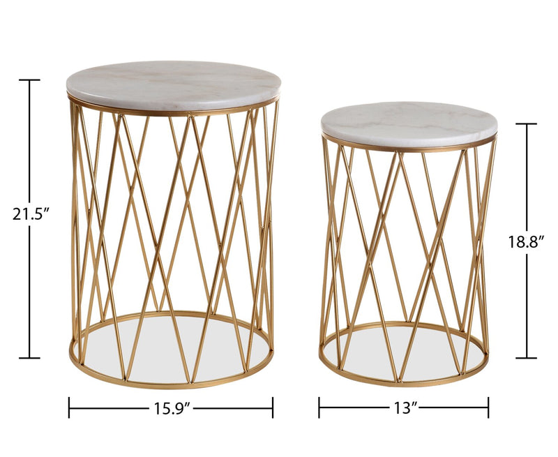 Ensemble 2 tables d'appoint Dalilah de 16 po - marbre blanc avec base dorée