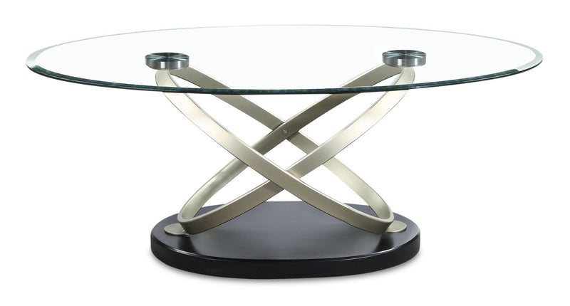 Table à café ovale moderne Vikki de 48 po avec dessus en verre - verre avec base en métal