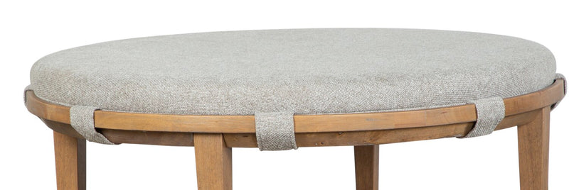 Table à café ronde moderne Rhett de 38 po avec tablette et roulettes - bois brun clair avec coussin gris